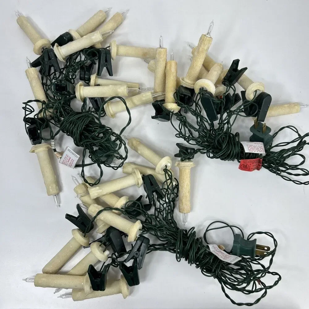 3 Set Clip On Candle Christmas String Lights 10 Each String Flocked Glitter READ